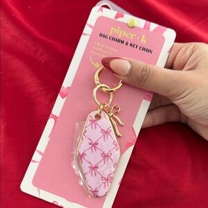 Piper K Pink and Gold bow Bag Charm Key Chain